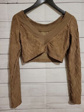 Free People Oakley Crop Top Size Medium Textured Brown Cappuccino Stretch